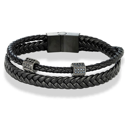 Buddha Stones Black Leather Hand-Woven Braided Titanium Steel Strength Multi-Wrap Bracelet - image 3