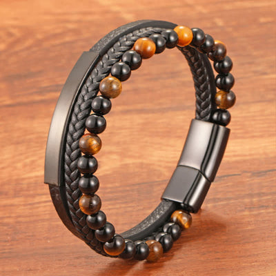 Buddha Stones Braided Leather Tiger Eye Strength Multi Layer Bracelet - image 9