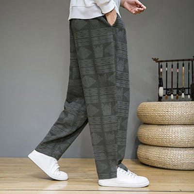 Buddha Stones Spring Summer Casual Vintage Geometric Long Pants Men's Straight Leg Pants With Pockets - image 3