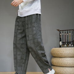 Buddha Stones Spring Summer Casual Vintage Geometric Long Pants Men's Straight Leg Pants With Pockets - Gray - US/UK/AU44, EU54 (4XL) - image 0