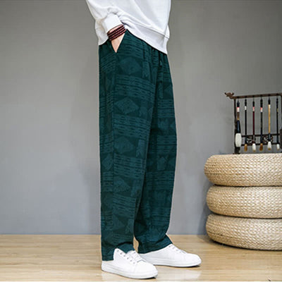 Buddha Stones Spring Summer Casual Vintage Geometric Long Pants Men's Straight Leg Pants With Pockets - image 23