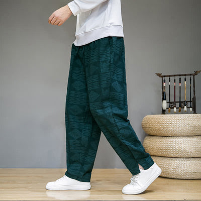Buddha Stones Spring Summer Casual Vintage Geometric Long Pants Men's Straight Leg Pants With Pockets - Teal - US/UK/AU44, EU54 (4XL) - image 21