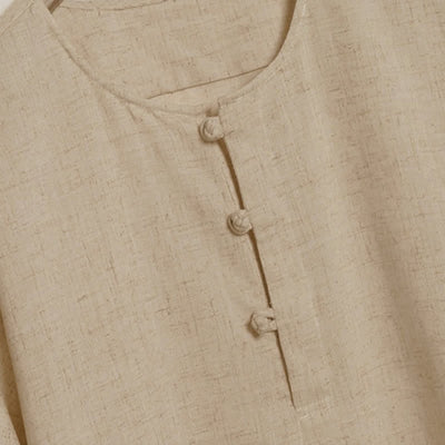 Buddha Stones Summer Casual Tang Style Frog Button Solid Men's Short Sleeve Shirts - image 5