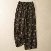 Foviel Summer Casual Vintage Drawstring Floral Ankle Pants Women's Wide Leg Pants With Pocket