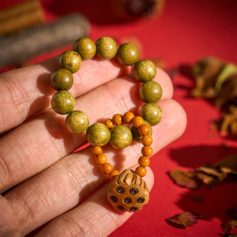 Foviel Green Sandalwood Lotus Pod Healing Hand-Polished Tactile Meditation Beads Decorations