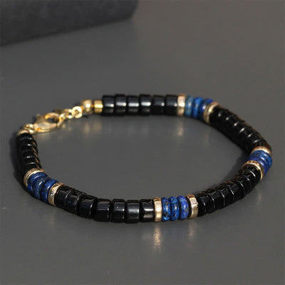 Buddha Stones Lapis Lazuli Black Onyx Truth Cube Bead Bracelet - image 1