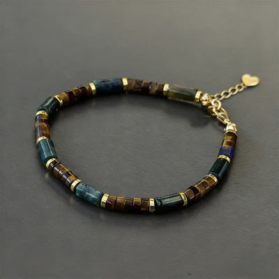 FREE Today: Self Care and Strength Lapis Lazuli Indian Agate Tiger Eye Cylindrical Bead Bracelet - With Extender Chain(Wrist Circumference: 16-21cm) - image 1