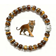 Buddha Stones Natural Tiger Eye Antique Silver Lion Confidence Bead Bracelet - image 0