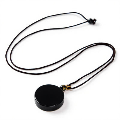 Buddha Stones Black Obsidian Round Shape Protection Braided Rope Necklace - image 1