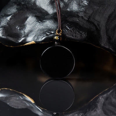 Buddha Stones Black Obsidian Round Shape Protection Braided Rope Necklace - image 4