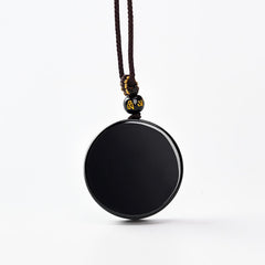 Buddha Stones Black Obsidian Round Shape Protection Braided Rope Necklace - Approx. 30mm - image 0