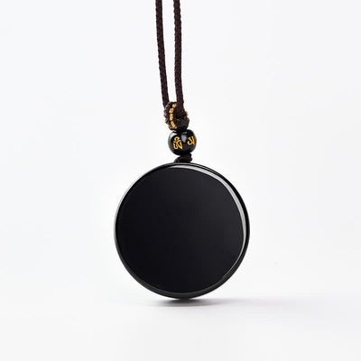 Buddha Stones Black Obsidian Round Shape Protection Braided Rope Necklace - Approx. 30mm - image 0