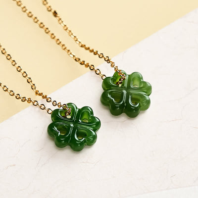Buddha Stones Jade Four Leaf Clover Luck Hand Carved Pendant Necklace - image 4