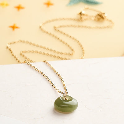 Buddha Stones Jade Child Lock Luck Mini Pendant Necklace - image 2