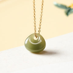 Buddha Stones Jade Child Lock Luck Mini Pendant Necklace - 925 Sterling Silver(Blessing♥Calm) - Natural Jade(Color May Vary) - image 0