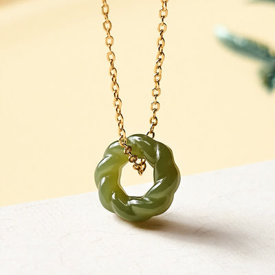 FREE Today: Blessing and Luck Carved Hetian Jade Fried Dough Twists Design Vintage Necklace - Copper(Balance♥Wealth) - Natural Jade(Color May Vary) - image 0