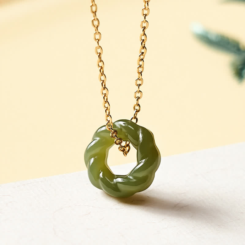FREE Today: Blessing and Luck Carved Hetian Jade Fried Dough Twists Design Vintage Necklace - Copper(Balance♥Wealth) - Natural Jade(Color May Vary) - image 0