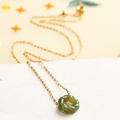 FREE Today: Blessing and Luck Carved Hetian Jade Fried Dough Twists Design Vintage Necklace - image 2