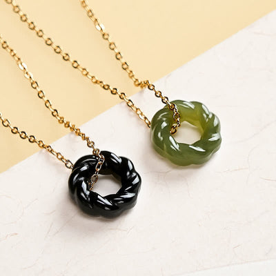 FREE Today: Blessing and Luck Carved Hetian Jade Fried Dough Twists Design Vintage Necklace - image 4
