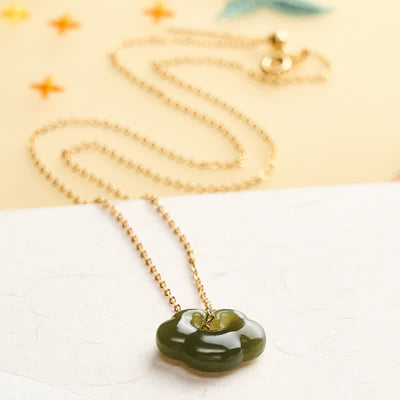 Buddha Stones Jade Auspicious Cloud Lock Luck Vintage Pendant Necklace - image 2