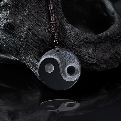 Buddha Stones Black Obsidian Yin Yang Balance Round Pendant Necklace - image 4