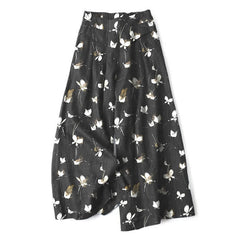 Buddha Stones Cotton Linen Vintage Floral White Butterfly Pattern Women's Elastic Waist Wide Leg Pants With Pockets - Black - US16，UK/AU20，EU48 (3XL) - image 0