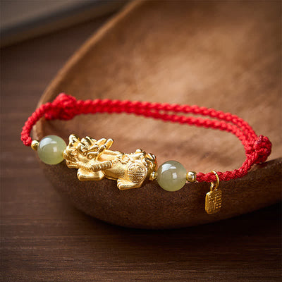 Buddha Stones Copper Pi Xiu Fu Character Luck Red String Bracelet - image 1