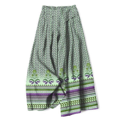 Buddha Stones Cotton Linen Bohemian Geometric Zigzag Pattern Women's Elastic Waist Wide Leg Pants With Pockets - PaleGreen - US16，UK/AU20，EU48 (3XL) - image 6