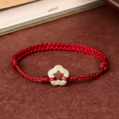 Buddha Stones Hetian Jade Plum Bossom Luck Red String Bracelet - image 1
