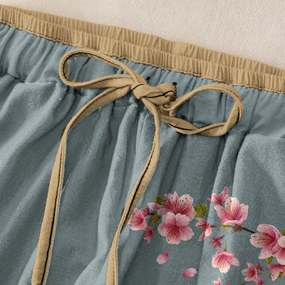 Buddha Stones Pure Cotton Pink Blossom Pattern Women's Elastic Waist Pants With Pockets - image 5