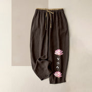 Foviel reine Baumwolle rosa Lotus OM Zen Muster Damen elastische Taille Hosen mit Taschen