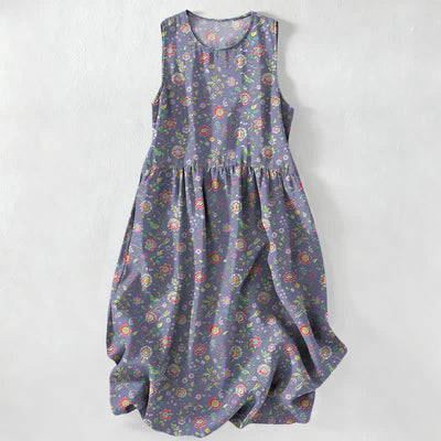Buddha Stones Summer Casual Vintage Wildflower Leaves Pattern Women's Summer Sleeveless Midi Dress With Pockets - MediumPurple - US16，UK/AU20，EU48 (3XL) - image 5