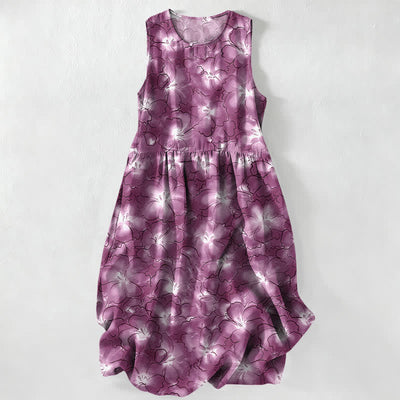 Buddha Stones Summer Casual White Floral Petal Pattern Women's Summer Sleeveless Midi Dress With Pockets - MediumOrchid - US16，UK/AU20，EU48 (3XL) - image 4