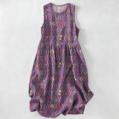 Buddha Stones Summer Casual Various Colorful Floral Vine Pattern Women's Summer Sleeveless Midi Dress With Pockets - Purple - US16，UK/AU20，EU48 (3XL) - image 5