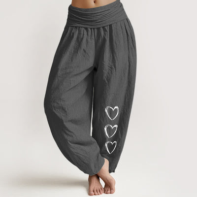 Buddha Stones Pure Cotton Three Love Heart Pattern Women's Elastic Waist Harem Pants - DimGray - US16，UK/AU20，EU48 (3XL) - image 8