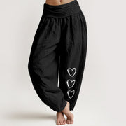Foviel Pure Cotton Three Love Heart Pattern Women's Elastic Waist Harem Pants