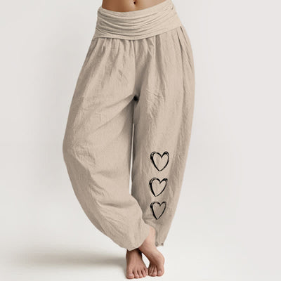 Buddha Stones Pure Cotton Three Love Heart Pattern Women's Elastic Waist Harem Pants - Tan - US16，UK/AU20，EU48 (3XL) - image 14