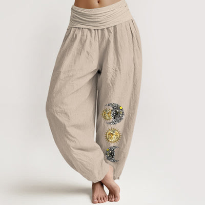 Buddha Stones Pure Cotton Sun and Moon Pattern Women's Elastic Waist Harem Pants - Tan - US16，UK/AU20，EU48 (3XL) - image 14