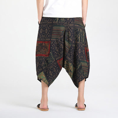 Buddha Stones Summer Boho Casual Drawstring Abstract Geometry Capri Pants Men's Harem Pants With Pocket - image 12