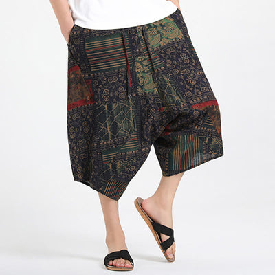 Buddha Stones Summer Boho Casual Drawstring Abstract Geometry Capri Pants Men's Harem Pants With Pocket - image 13