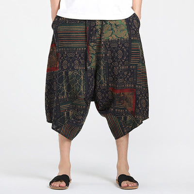 Buddha Stones Summer Boho Casual Drawstring Abstract Geometry Capri Pants Men's Harem Pants With Pocket - image 9