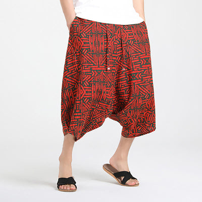 Buddha Stones Summer Boho Casual Drawstring Abstract Geometry Capri Pants Men's Harem Pants With Pocket - image 18