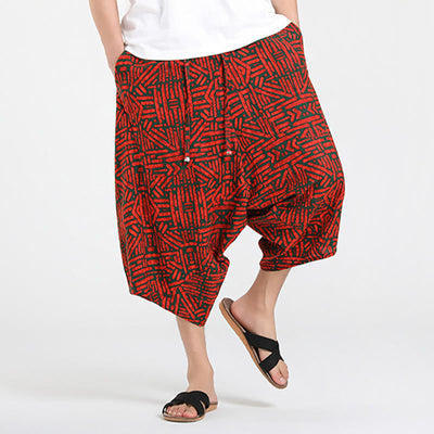 Buddha Stones Summer Boho Casual Drawstring Abstract Geometry Capri Pants Men's Harem Pants With Pocket - image 20