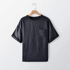Buddha Stones Summer Casual Minimalist Solid Crew Neck Men's Short Sleeve T-Shirts With Patch Pocket - Black - US/UK/AU44, EU54 (3XL) - image 0