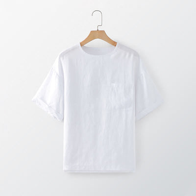 Buddha Stones Summer Casual Minimalist Solid Crew Neck Men's Short Sleeve T-Shirts With Patch Pocket - White - US/UK/AU44, EU54 (3XL) - image 3
