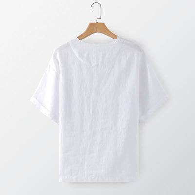 Buddha Stones Summer Casual Minimalist Solid Crew Neck Men's Short Sleeve T-Shirts With Patch Pocket - image 4