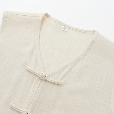 Buddha Stones Summer Tang Style Casual Frog Button Solid Tank Top Men's Sleeveless Shirts With Pocket - image 3