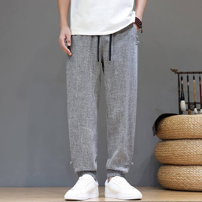Buddha Stones Spring Summer Casual Minimalist Drawstring Elastic Waist Solid Cropped Pants Men's Tapered Pants With Pocket - image 7