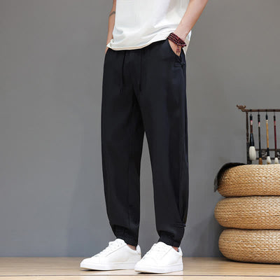 Buddha Stones Spring Summer Casual Minimalist Drawstring Elastic Waist Solid Cropped Pants Men's Tapered Pants With Pocket - Black - US/UK/AU46，EU56 (5XL) - image 12