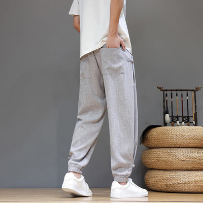 Buddha Stones Spring Summer Casual Minimalist Drawstring Elastic Waist Solid Cropped Pants Men's Tapered Pants With Pocket - image 25